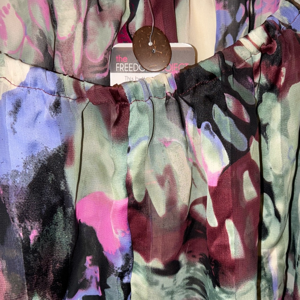 Silk Print Off The Shoulder Short Sleeve Blouse Top MultiColor By Abi Ferrin New - Picture 5 of 14